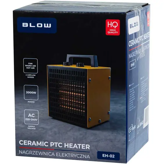 BLOW EH-02 (44-904) – Električna keramička grijalica s ventilatorom 2000 W, podesivi termostat, 2 razine grijanja