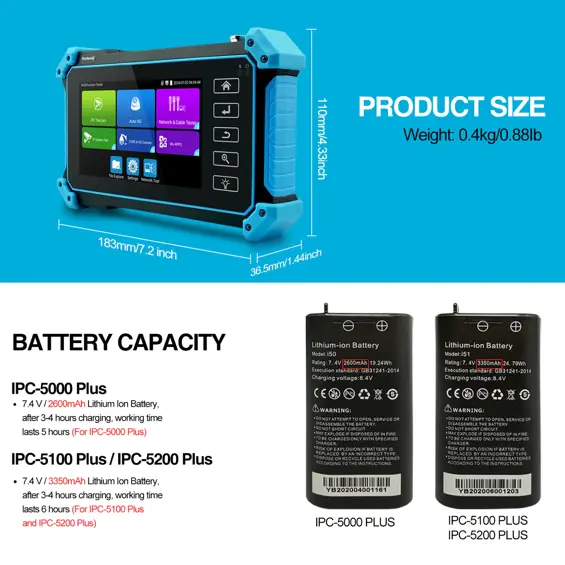 BLOW IPC-5100 Plus Tester za CCTV Kamere – 8 MP, 4K, 5" IPS Dodirni Zaslon, PoE, Wi-Fi