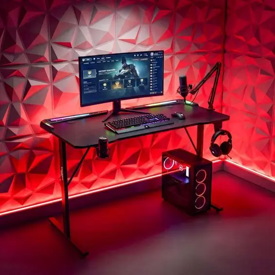 BMD TitanForce BMD1128BK – Gaming stol 120 × 60 cm, karbonski izgled, RGB LED osvjetljenje, držači za piće i slušalice, crni