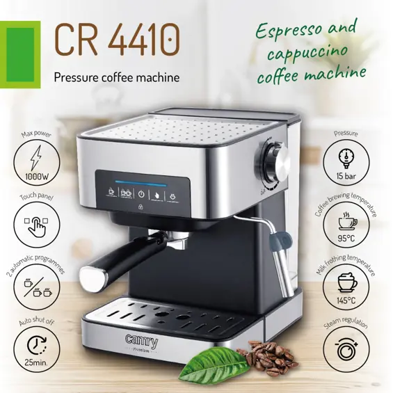 Camry CR 4410 Aparat za Espresso 15 Bar – 1000 W, Cappuccino, Dodirna Upravljačka Ploča