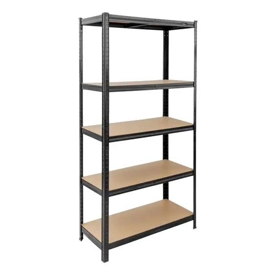 DEDRA N1411 metalni skladišni regal 180 × 90 × 40 cm, 5 MDF polica, 175 kg po polici – crni