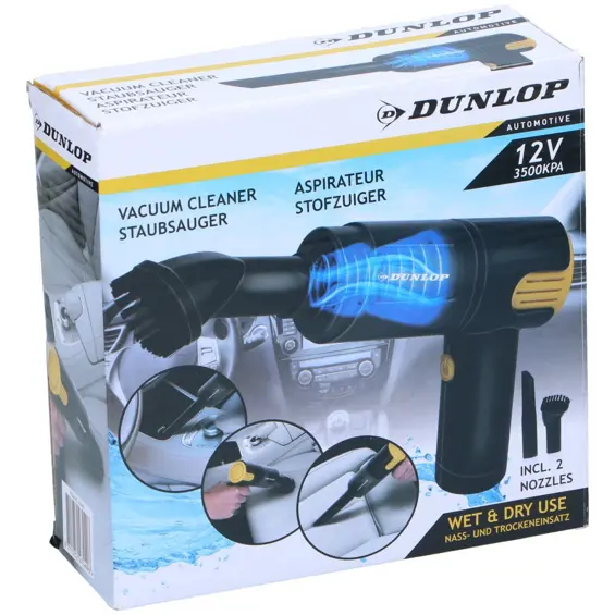 Dunlop 12 V ručni usisavač za automobil – mokro i suho usisavanje, kabel 3 m, 2 nastavka