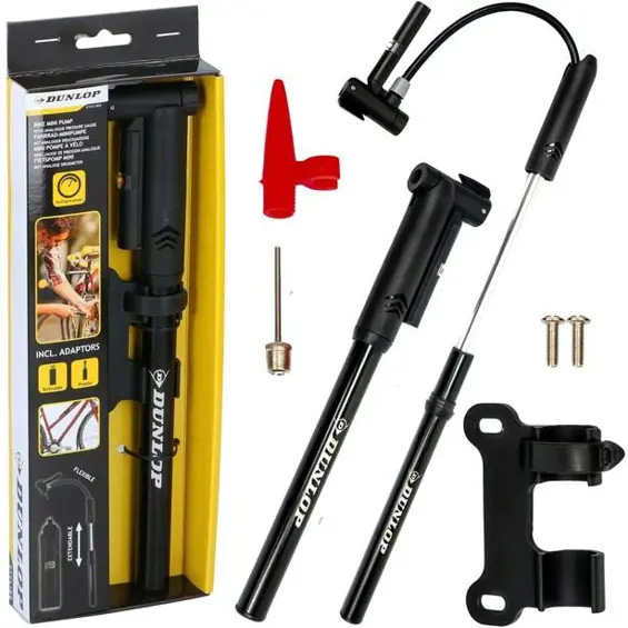 DUNLOP 170503 – Mini ručna pumpa za bicikl s manometrom, do 8 bara, univerzalni ventili, crna