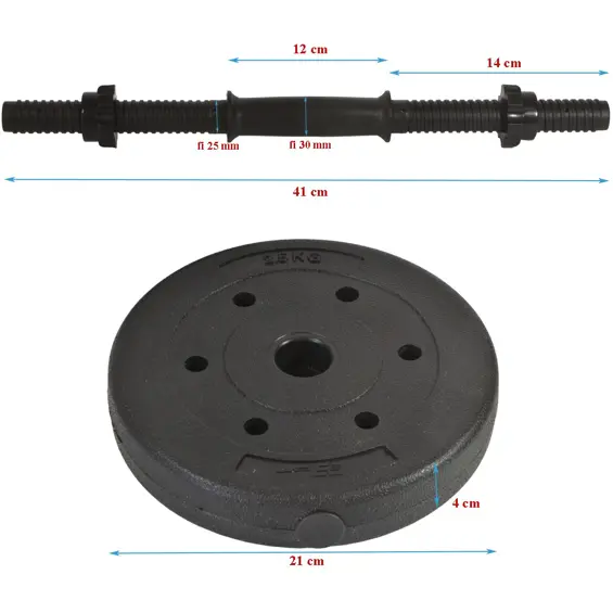 EB FIT 1033174 podesiva kompozitna bučica 10 kg – 4 × 2,5 kg utega, šipka 41 cm
