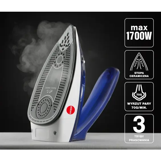 ELDOM DA50 putno parno glačalo 900–1100 W – sklopiva ručka, keramička ploča, para 15 g/min, udar pare 70 g/min