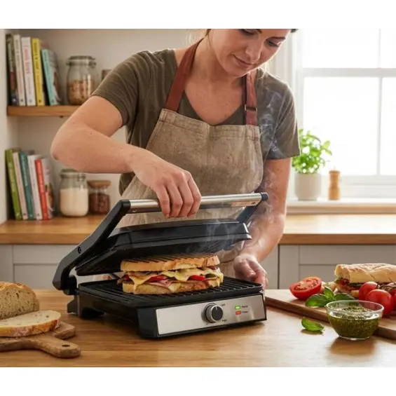 Eldom GK200 Kontaktni Grill – 2000 W, Regulacija Temperature, 2 Posude za Masnoću i Neprianjajuće Ploče