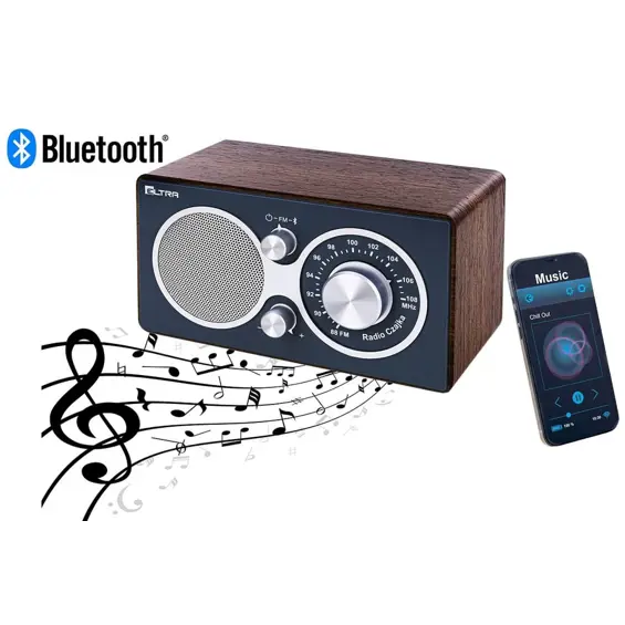 ELTRA Czajka Bluetooth Gray Radio – FM Radio, Bluetooth, Retro Drveno Kućište, 3 W