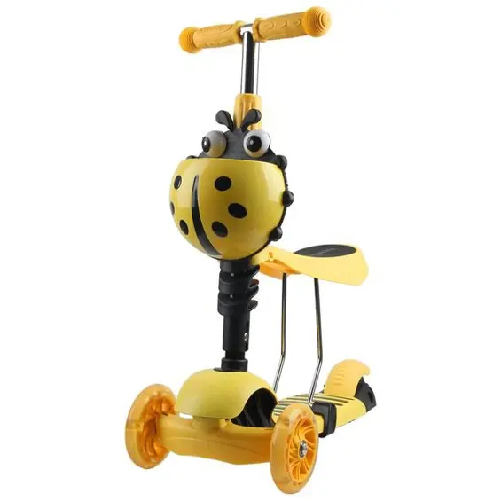 ENERO Bubamara 3 u 1 – Dječji romobil s odvojivim sjedalom, LED kotačima i košaricom, žuti