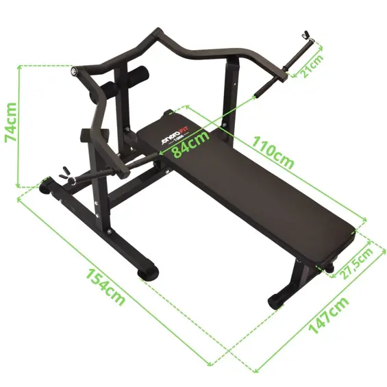 ENERO FIT T-2000 – Multifunkcionalna klupa za vježbanje s podesivim nagibom i neovisnim rukama za potisak, opterećenje do 120 kg, crna