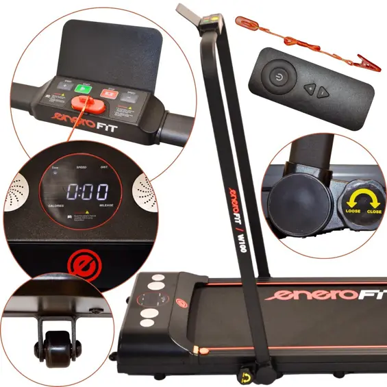 ENERO FIT W100 sklopiva električna traka za trčanje 552 W – 1–12 km/h, daljinski upravljač, do 100 kg