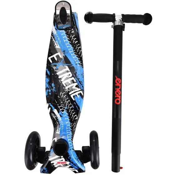 ENERO Maxi Extreme – Dječji romobil s 3 kotača, LED osvjetljenjem, podesivim upravljačem i nosivošću 50 kg, plavo-crni