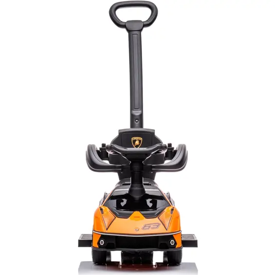 Enero Toys Lamborghini dječja guralica 3u1 – roditeljska ručka, zaštitna ograda, oslonci za noge, crno-narančasta