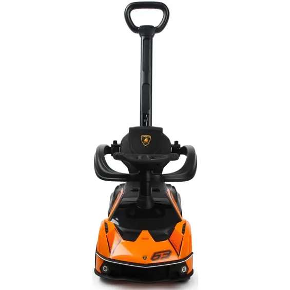 Enero Toys Lamborghini dječja guralica 3u1 – roditeljska ručka, zaštitna ograda, oslonci za noge, crno-narančasta
