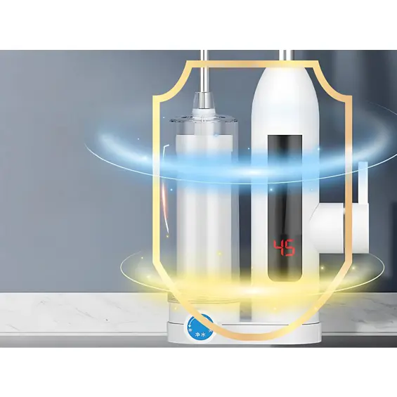 VERK 24501 protočna električna slavina s grijačem i filterom 3000 W, LCD – bijela