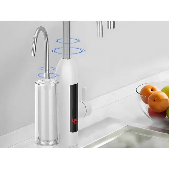 VERK 24501 protočna električna slavina s grijačem i filterom 3000 W, LCD – bijela