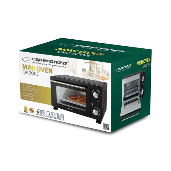 Esperanza CALZONE Mini Pećnica – 10 L, 800 W, Podesiva Temperatura do 230 °C