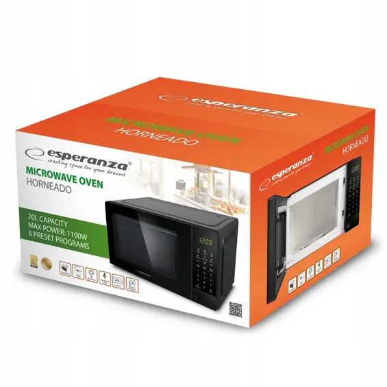 Esperanza Horneado EKO009 Mikrovalna Pećnica 20 L – 700 W, Digitalno Upravljanje, 6 Automatskih Programa