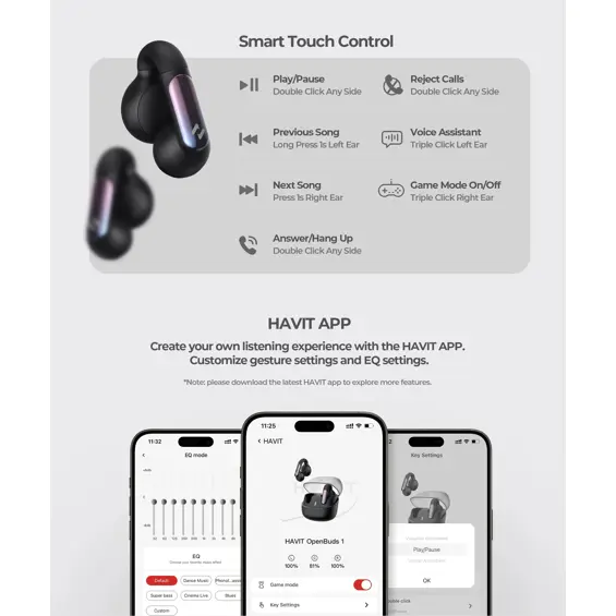 Havit OpenBuds 1 TW980 open-ear Bluetooth slušalice crne