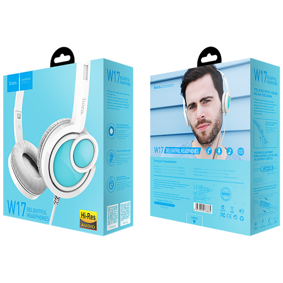 hoco. Slušalice sa mikrofonom, 3.5 mm,dužina kabela 1.5 met,bijela - W17 Delightful Headphones MIC WH