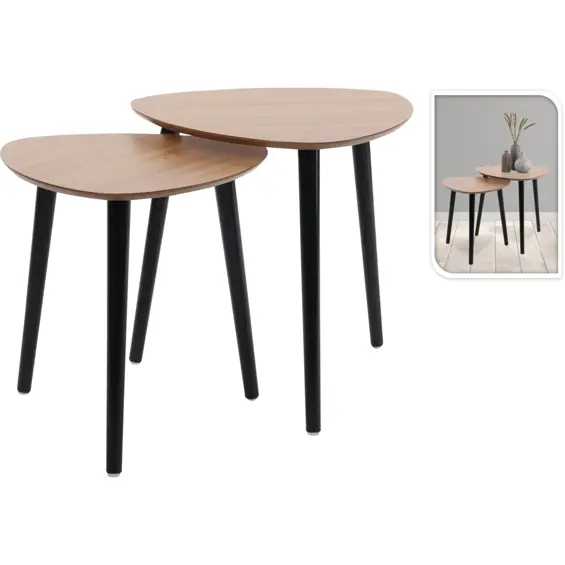 Home & Styling Ancona set 2 pomoćna stolića – MDF ploča, noge od borovine, prirodna/crna