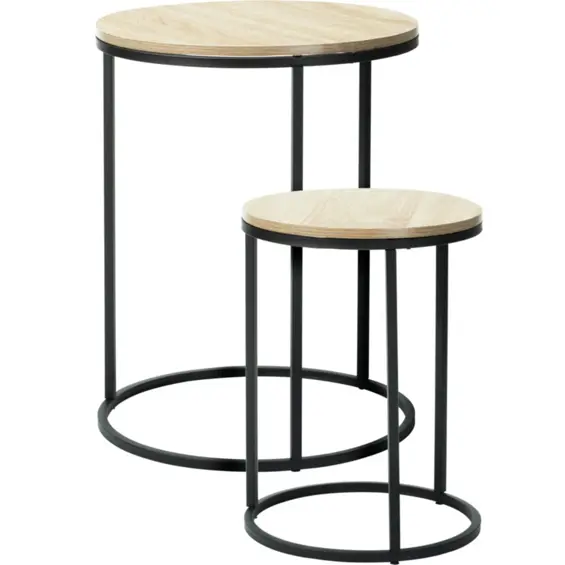 Home & Styling Collection 921671 set 2 klub stolića – MDF ploča s efektom drva, metalni okvir, crno-smeđi