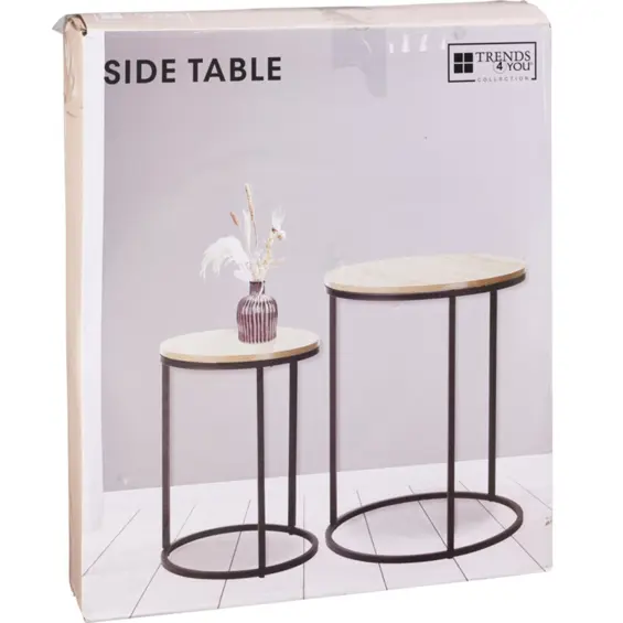 Home & Styling Collection 921671 set 2 klub stolića – MDF ploča s efektom drva, metalni okvir, crno-smeđi