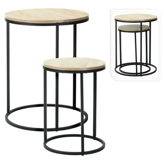Home & Styling Collection 921671 set 2 klub stolića – MDF ploča s efektom drva, metalni okvir, crno-smeđi