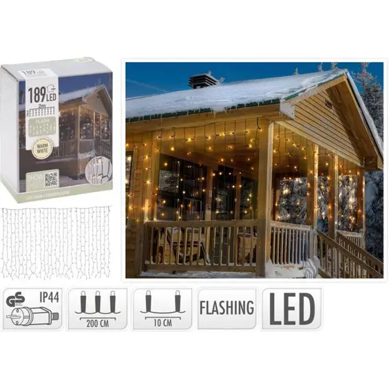 HOME STYLING COLLECTION – Božićne LED lampice zavjesa 200 × 70 cm, 189 LED, toplo bijele, trepereći efekt, IP44