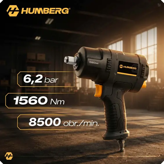 Humberg HM-261 pneumatski udarni ključ 1/2" 1560 Nm – 8500 o/min, Twin Hammer, 3 razine snage