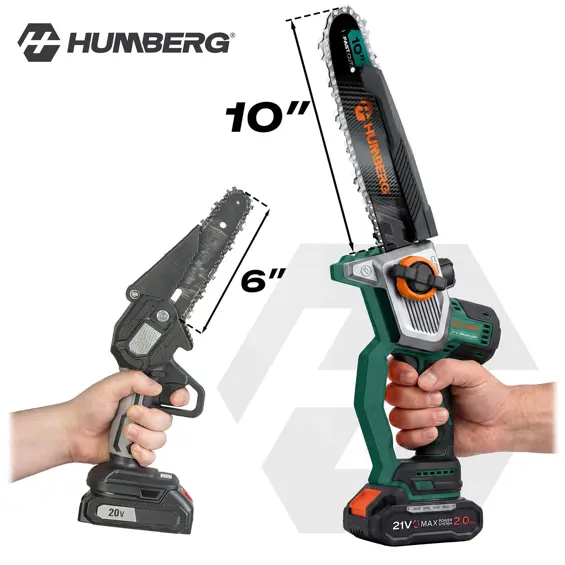 Humberg HM-437 akumulatorska lančana pila 21 V, 850 W – 2 baterije, vodilice 8″ i 10″