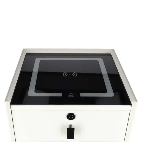 Ikonka KX2635 pametni noćni ormarić – otisak prsta, bežično punjenje, Bluetooth zvučnik, USB, LED, ecru