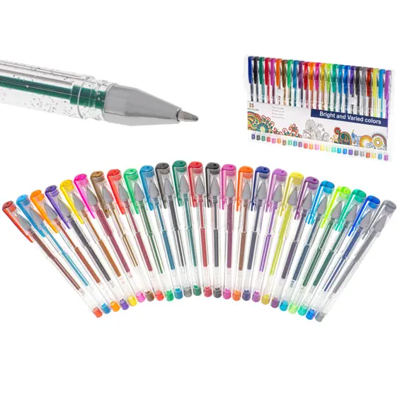 Ikonka KX5555 set gel olovaka 25 komada – glitter, metalik, fluorescentne i klasične boje, plastična kutija