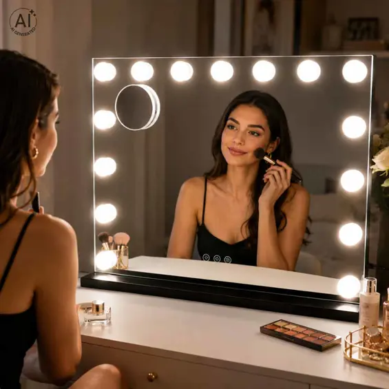 Ikonka LED Kozmetičko Ogledalo s 15 LED Žarulja – Podesiva Svjetlina, 10x Povećalo