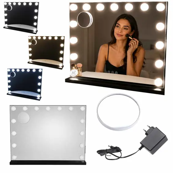 Ikonka LED Kozmetičko Ogledalo s 15 LED Žarulja – Podesiva Svjetlina, 10x Povećalo