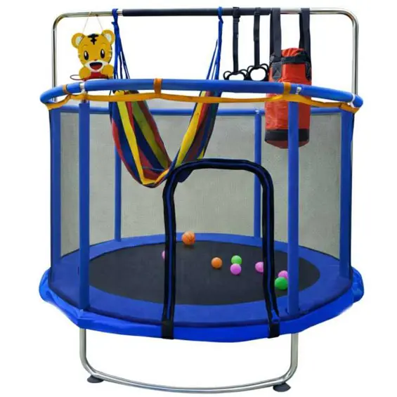iKONKA-Trampolin za djecu s košem, visećom mrežom i boksačkom vrećom 155 cm – plavi