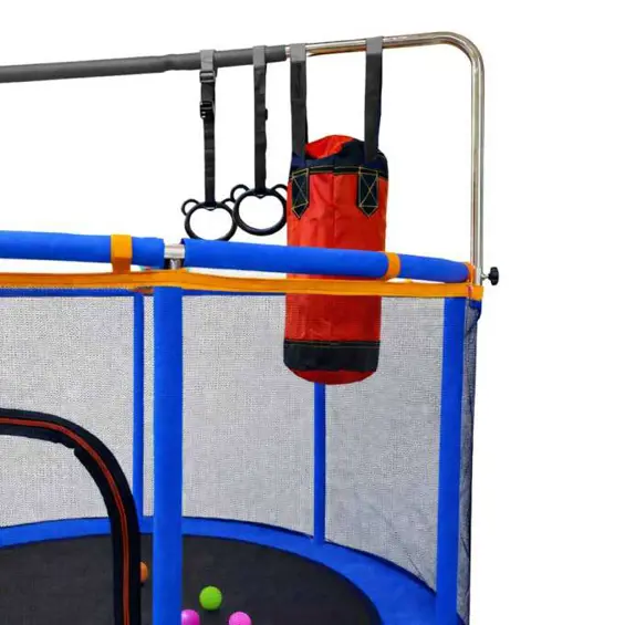 iKONKA-Trampolin za djecu s košem, visećom mrežom i boksačkom vrećom 155 cm – plavi