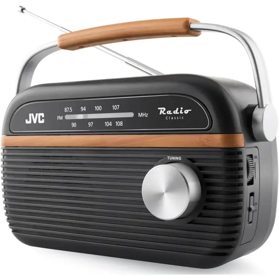 JVC RA-E215G Prijenosni FM Radio – Analogni Tuner, Mrežno i Baterijsko Napajanje, Sivi