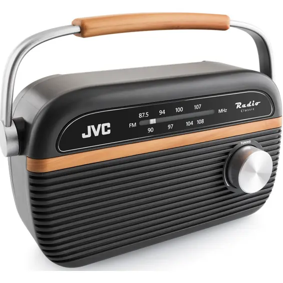 JVC RA-E215G Prijenosni FM Radio – Analogni Tuner, Mrežno i Baterijsko Napajanje, Sivi