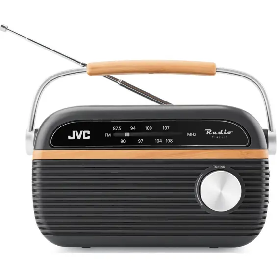 JVC RA-E215G Prijenosni FM Radio – Analogni Tuner, Mrežno i Baterijsko Napajanje, Sivi