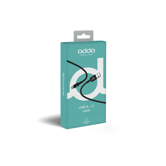 Kabel ADDA USB-201-BK, Fusion Charge+Data, USB-A na Type-C, 3.1A, Premium TPE, 2.5m, crna