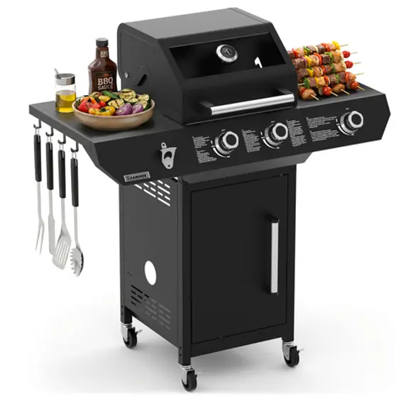 Kaminer Varen 3.0 Black Plinski Roštilj – 10 kW, 2+1 Plamenik, Bočni Plamenik, Ražanj i Zaštitna Navlaka
