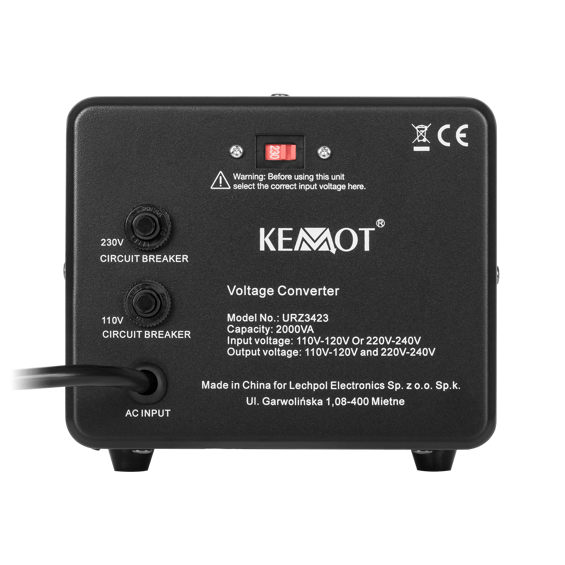KEMOT URZ3423 pretvarač napona 230 V ↔ 115 V, 1600 W / 2000 VA, toroidalni transformator
