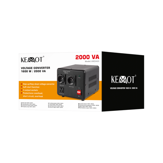 KEMOT URZ3423 pretvarač napona 230 V ↔ 115 V, 1600 W / 2000 VA, toroidalni transformator