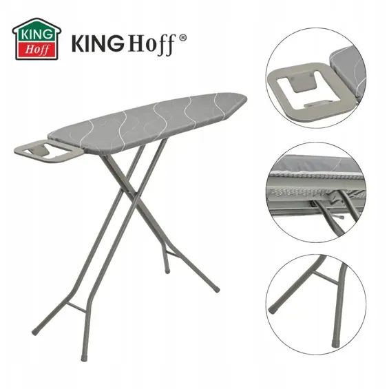 KINGHOFF KH-1939 Daska za Glačanje s Postoljem za Glačalo – 114 × 35,5 cm, 7 Razina Podešavanja Visine