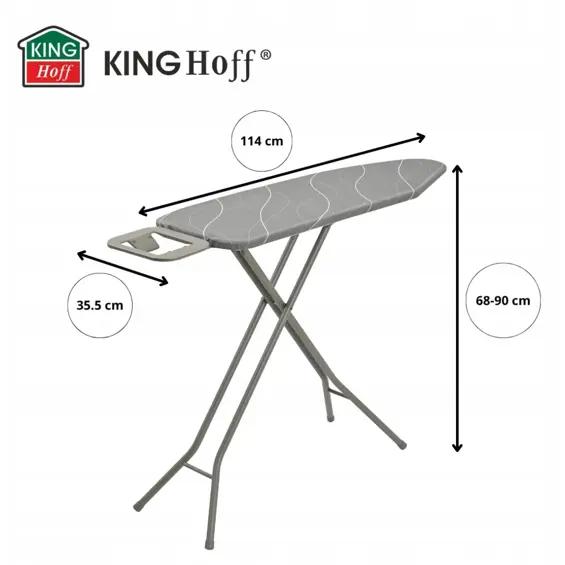 KINGHOFF KH-1939 Daska za Glačanje s Postoljem za Glačalo – 114 × 35,5 cm, 7 Razina Podešavanja Visine