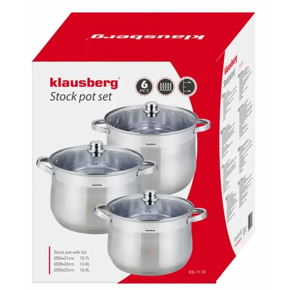 Klausberg KB-7178 Set Lonaca 6 Dijelova – 10,7 L, 13 L i 16 L, Nehrđajući Čelik