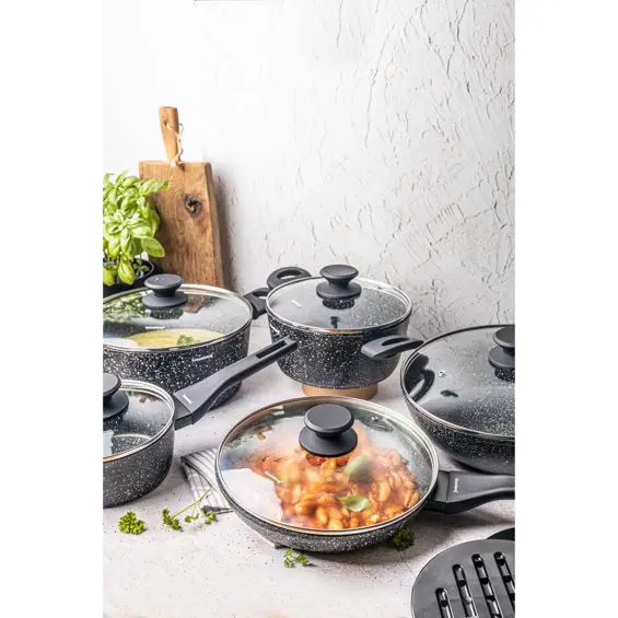 Klausberg KB-7657 Set Posuđa 12 Dijelova – Aluminij, Mramorni Neprianjajući Premaz, Indukcija