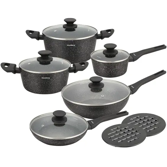 Klausberg KB-7657 Set Posuđa 12 Dijelova – Aluminij, Mramorni Neprianjajući Premaz, Indukcija
