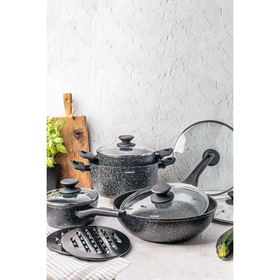Klausberg KB-7657 Set Posuđa 12 Dijelova – Aluminij, Mramorni Neprianjajući Premaz, Indukcija