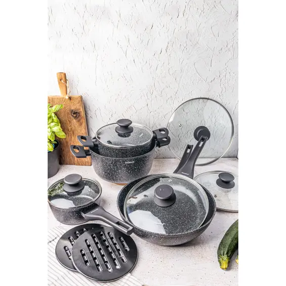 Klausberg KB-7657 Set Posuđa 12 Dijelova – Aluminij, Mramorni Neprianjajući Premaz, Indukcija